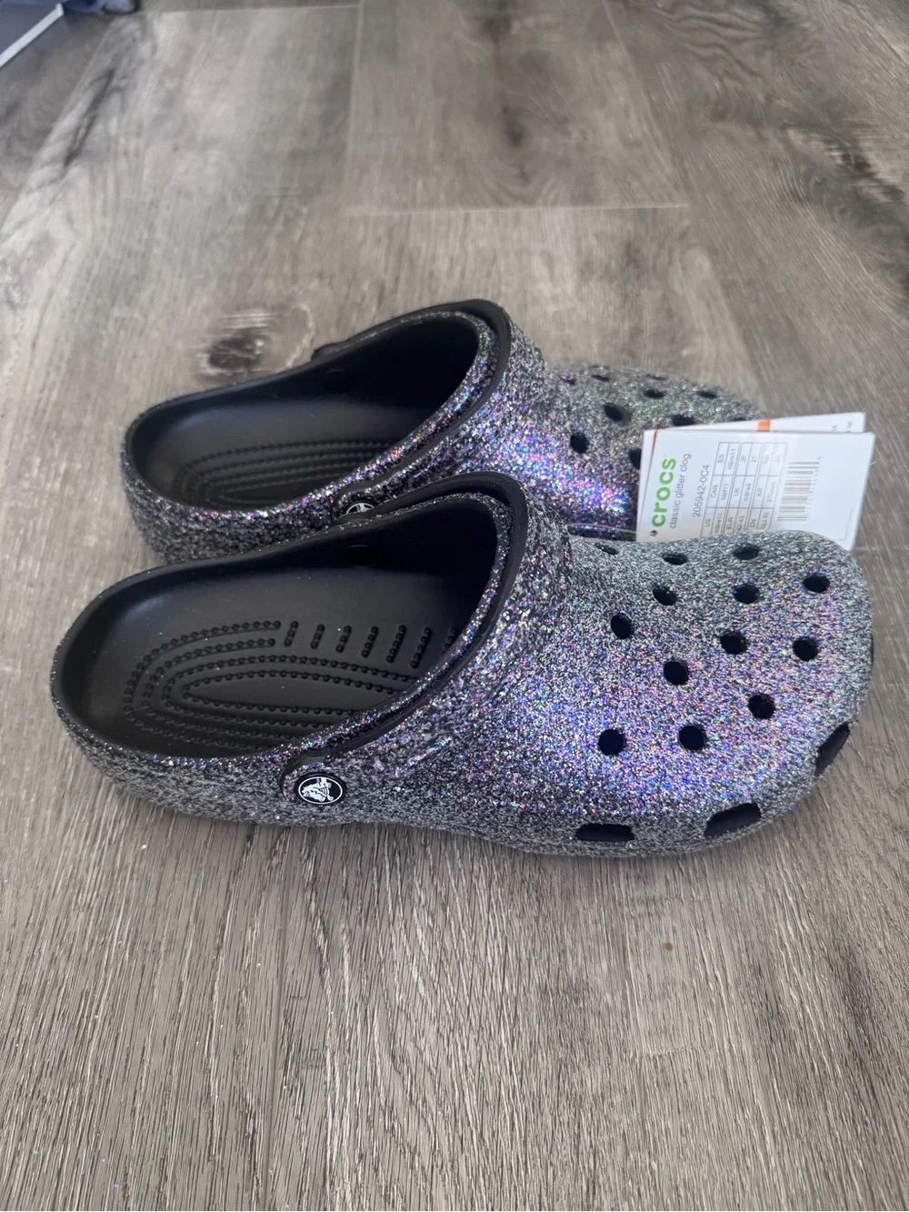 Size M9/W11 - Crocs Adult Classic Glitter Clogs Baya - Black Multi Glitter